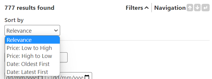 sort options dropdown